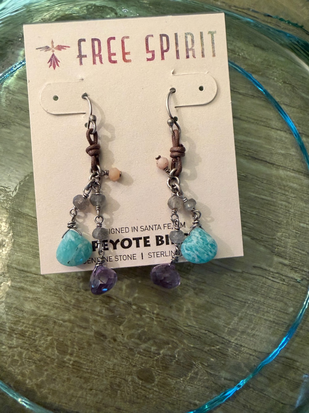 Peyote Bird Free Spirit Turquoise & Amethyst Dangle Earrings NWT